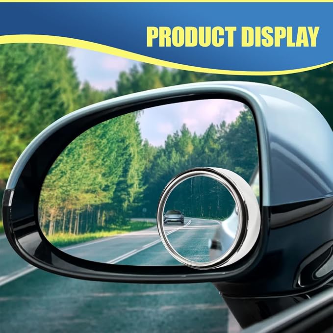 Craedli 2PCS 2" Round Blind Spot Car Mirrors, HD Glass Convex Mirror with Frame, 360° Adjustable Automotive Rearview Mirror, Self-Adhesive Wide Angle Mirrors for Car, SUV, Truck (Silver)