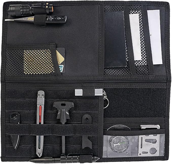 ZIMISI Tactical Molle Car Visor Organizer, 600D Oxford Cloth Truck Visor Molle Panel Sunshade Storage Pouch Holder with Multi-Pocket, Tactical Gear Car Sun Visor Organizer for Most Cars (Black)