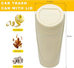 Car Trash Can Bin with Lid, Leakproof Portable Garbage Trash Bin Mini Cup Holder Organizer, Automotive Interior Dustbin Multipurpose Storage Container for Car Home Office (Beige)