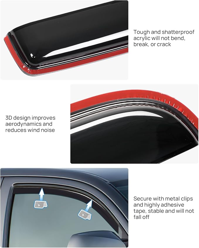 in-Channel Rain Guards Compatible with 2016-2023 Tacoma Double Cab Window Vent Visor Window Deflectors Vent Shades Tacoma Accessories