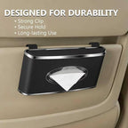 Faux Leather Car Tissue Box for Car Interior, Multi-Function Tissue Holder with Visor Clip, Armrest & Back Seat Napkin Organizer, Vehicle Tissue Dispenser Accessories (Black Hanging)