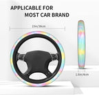 Rainbow Tie Dye Steering Wheel Cover for Women Men with 2 Pcs Car Coasters, Universal 14.5-15 Inch Rainbow Steering Wheel Covers Non-Slip Car Accessories for Girls