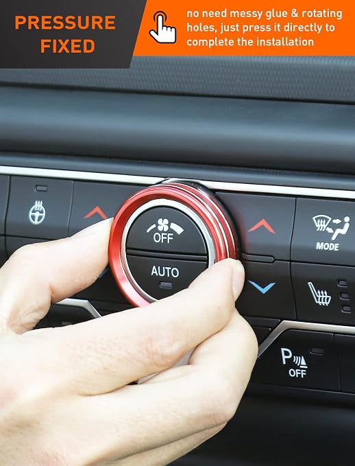Climate Control Panel Knob Trim Kit & Light Control Switch Cover, Air Conditioner Knob Aluminum Alloy Ring for 2018-2024 Jeep Wrangler JL JLU & Gladiator JT, Interior Accessories, Red