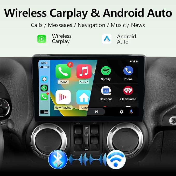 Car Radio Stereo for Jeep Wrangler JK 2007-2018 Dodge Ram 1500 2500, 4Core 64GB with CarPlay Android Auto