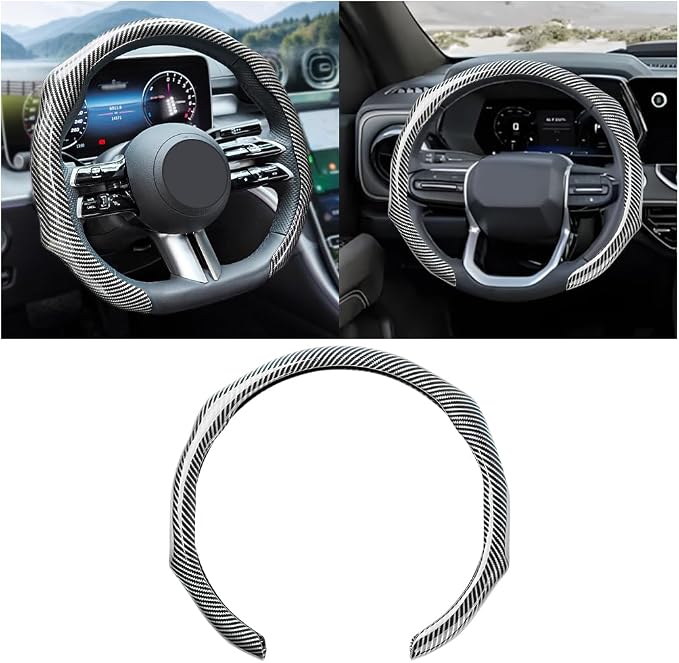 Zpana Carbon Fiber Car Steering Wheel Cover, Leather Non-Slip Vehicle Steering Wheel Cover for 14.5-15 Inch, Comfortable Auto Interior Protector Decoration Accessories, Universal Fit(Silver)