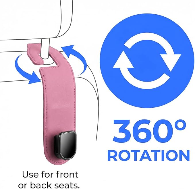 Car Seat Headrest Hook, 2PCS Vehicle Seat Back Hangers Organizer for Handbag Purse Coat, Automotive Interior Headrest Storage Hooks, Universal for SUV Automobile Truck (Pink)