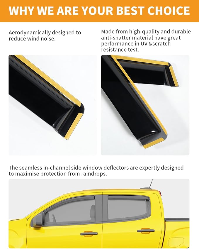 in-Channel Window Rain Guards Fit for Chevy Colorado/GMC Canyon 2015-2022 Crew Cab Extra Durable Window Deflectors Vent Visors Shades Car Accessories Visors Rain Guards -4 pcs