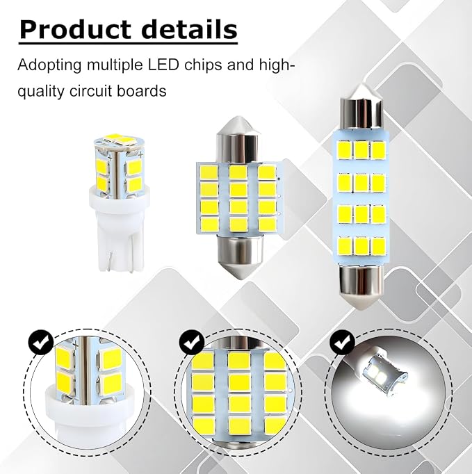 24PCS LED Interior Car Lights, T10 31mm 41mm Dome Bulb Kit, White | 194 168 2825 DE3175 578 sockets, alloy PCB, output for map trunk license tag, plug in, automotive accessories