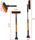 Set 41" Length Snow Brush Ice Scraper with Extendable Handle w/Foam Grip, Orange Black Silver, 180° Pivoting Head, Storage Bag, for Car Windshield Auto Truck SUV Home Use Winter Christmas