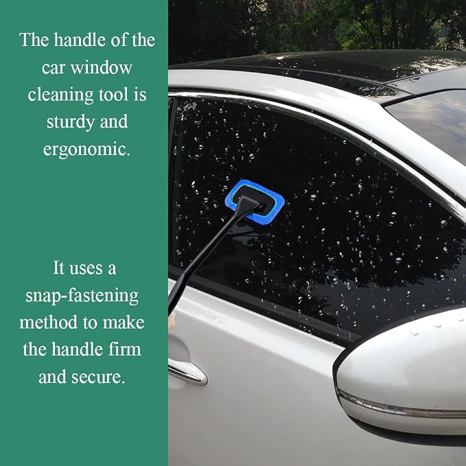 Windshield Cleaning Tool, Extendable Handle Car Window Cleaner with 4 Reusable Microfiber Pads, Auto Inside Glass Wiper for Car Windscreen Cleaning