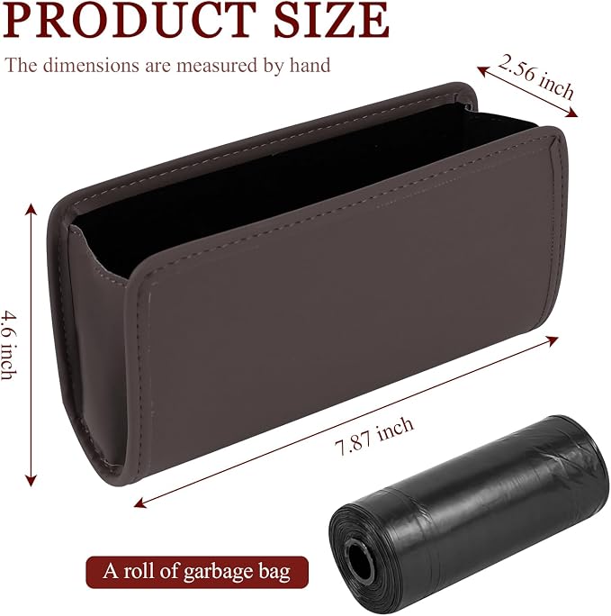 Car Trash Can, Leather Waterproof Automotive Garbage Can with Trash Bag, Hanging Mini Vehicle Trash Bin, Small Auto Door Organizer Storage Pouch, Universal Car Accessories (Brown)