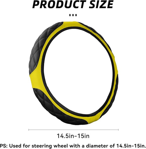 15 Inch Car Leather Steering Wheel Cover, Automotive Accessories Elastic Breathable Anti-Slip Soft Wheel Protector Fits Men and Women, Suitable for SUVs, Trucks, Vehicles and RVs (Yellow)