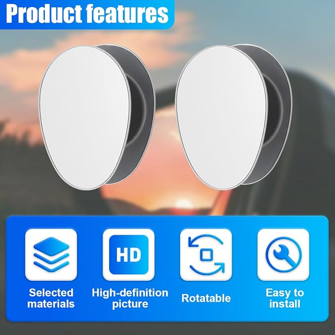 2PCS Blind Spot Car Mirror - HD Glass Frameless Convex Car Side Mirror Blindspot - 360° Adjustable Wide-Angle Rear View Auxiliary Mirrors with Self Adhesive for Cars SUVs Trucks RVs(Ellipse)