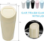 Car Trash Can Bin with Lid, Leakproof Auto Cup Holder Garbage Bin Multipurpose Storage Organizer, Mini Portable Dustbin Side Door Garbage Can for Vehicle Home Office (Beige)