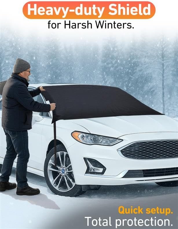 Car Snow Cover Compatible for Ford Fusion | Windshield Cover for Ice and Snow with S-Hook Straps | Heavy-Duty 600D Oxford Winter Car Cover, Waterproof & Anti-Slip