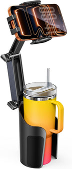 2-in-1 Cup Holder Cell Phone Holder for Your Car Bottle Friendly Cup Cell Phone Holder Mount for Car Height Adjustable Sturdy Fit 4.7-7 inches Phones