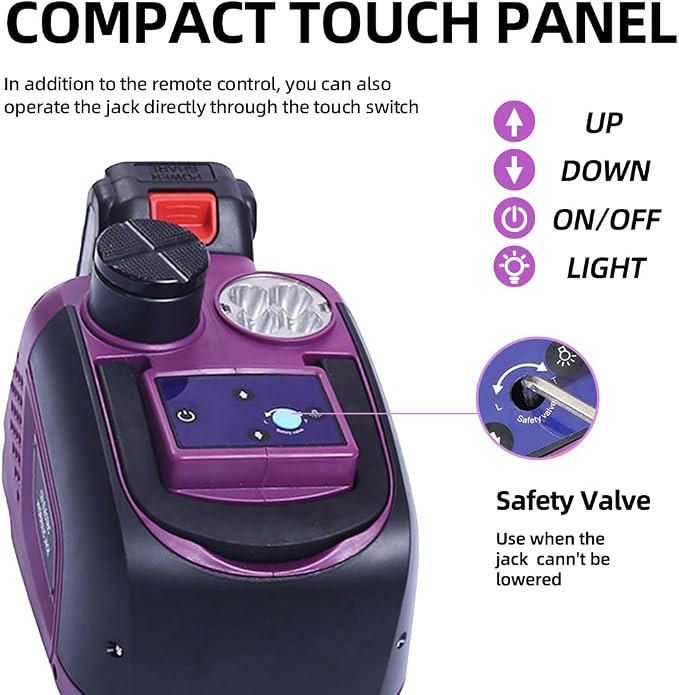 Electric Car Jack Hydraulic Cordless Remote Control 5 Ton 12V Small Portable Cordless Floor Jack Lift for SUV Sedan Vehicle MPV Car Change Tire Emergency Repair Tyre Purple