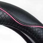 Microfiber Leather Steering Wheel Cover Anti-Slip Matte Finish Auto Car Wheel Cover Universal 15 Inch Wheel Cover for Car Embossing Pattern (Pink Line)