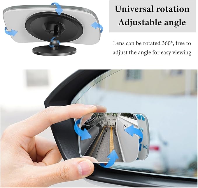 2 PCS Blind Spot Mirrors, Rounded Trapezoid HD Glass Frameless Rear View Mirror with Adjustable Stick, Universal Convex Wide Angle Blindspot Side Mirror for Cars Trucks SUVs