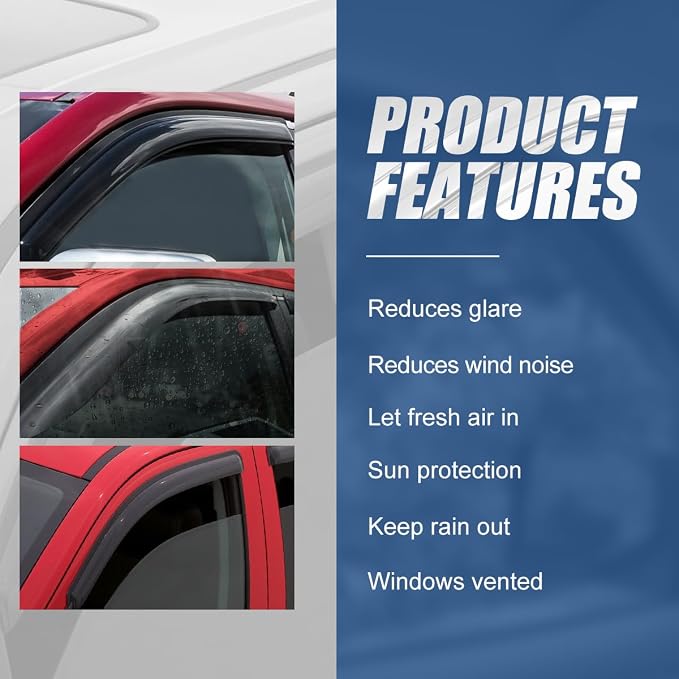 Window Visors Compatible with 2021-2024 Elantra, 4Pcs Front & Rear Tape-On Window Vent Visor Deflectors Rain Guard, Glossy Dark Smoke