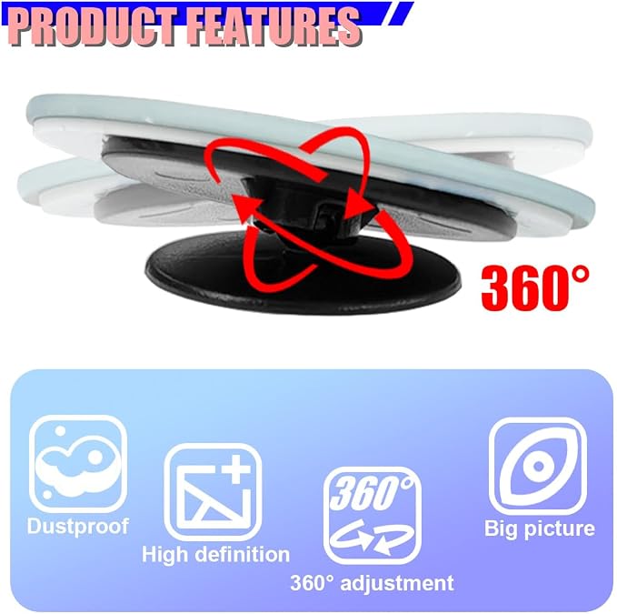 1.94" Car Blind Spot Mirror, 360° Adjustable Round HD Glass Convex Rear View Mirror, Self-Adhesive Frameless Wide Angle Auto Exterior Side Blind Spot Mirrors, Fit for Most Cars (2PCS)