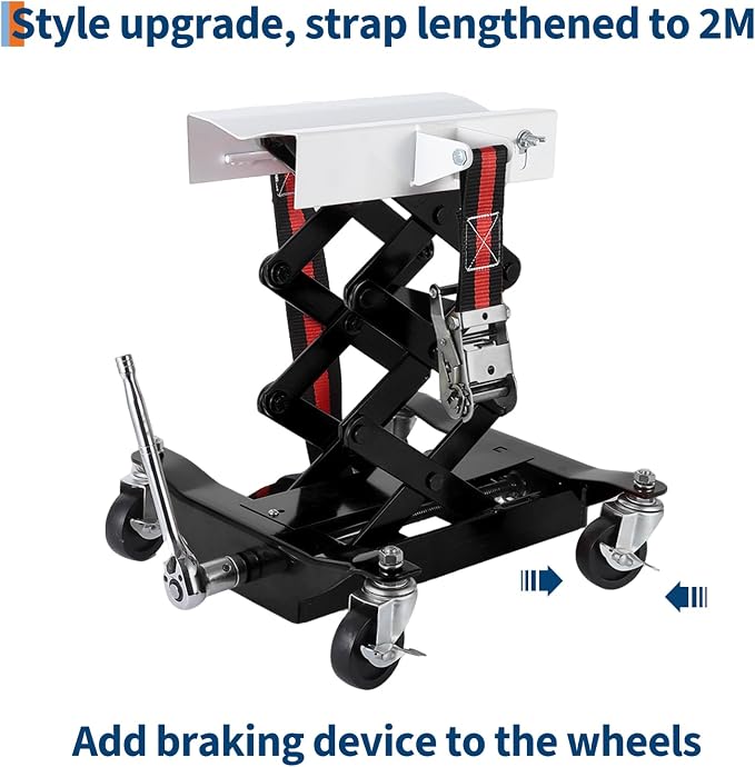 Transmission Jack 450 LBS Capacity: Low Profile Lift with 2M Safety Straps & 4 Brake Wheels, 7-23 Inch Range for Car & Truck Repair (Black)