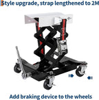 Transmission Jack 450 LBS Capacity: Low Profile Lift with 2M Safety Straps & 4 Brake Wheels, 7-23 Inch Range for Car & Truck Repair (Black)