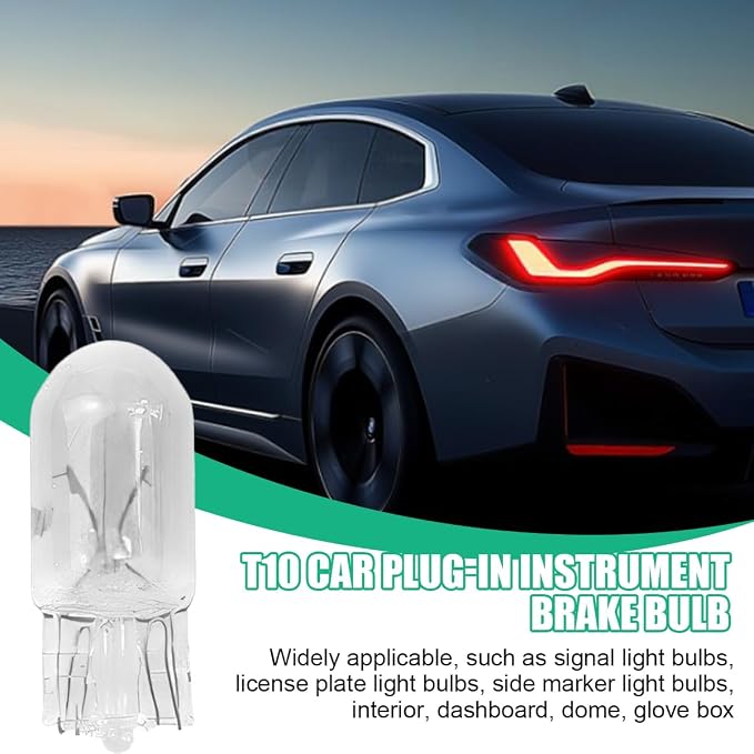 25PCS T10 12V 5W Car Turn Signal Light Bulbs, Clear Flat Foot Vehicle Side Marker Lamp Bulbs, Auto Interior Amber Headlight Bulbs Accessories, Universal for SUV, Sedan, Truck (White)