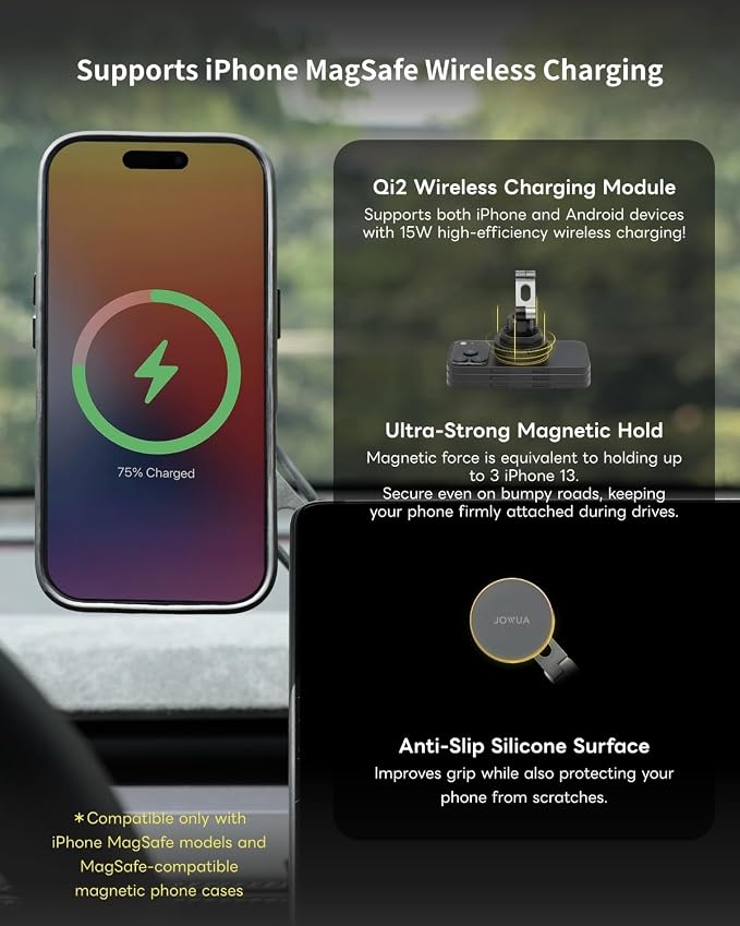 Active Cooling 6D Tesla Compatible Invisible Foldaway Car Mount Qi2 Wireless Charger for Tesla S/3/X/Y/Cybertruck (Magnet), Compatible for magsafe