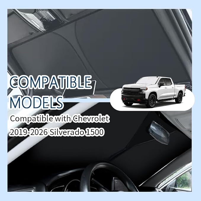 Car Windshield Sun Shade Compatible with Chevrolet 2019-2026 Silverado 1500,Oxford Cloth Sun Shade for Car Windshield with Foldable Design,Windshields Cover Suns Shades with Storage Bag