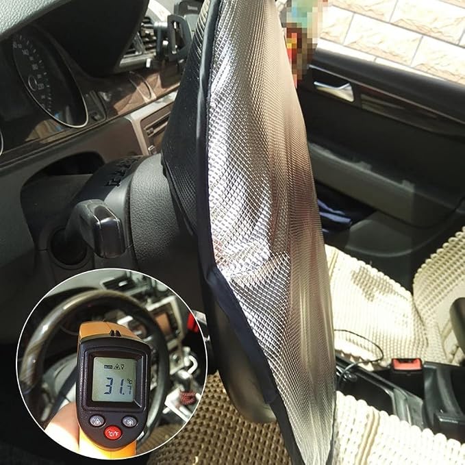 Steering Wheel Sun Shade Cover,Aluminum Foil Steering Wheel Sun Shade Block Anti-Heat Steering Wheel Sun Visor for 17.32" Car Steering Wheel