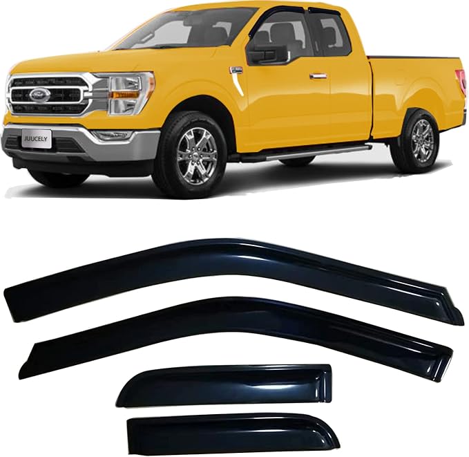 Side Window Visors rain Guards Vent Deflectors for 2015-2025 Ford F150 Super Cab 2017-2025 F250/350 Super Duty SuperCab Rain Guards Sun Shade Dark Smoke 4PCS