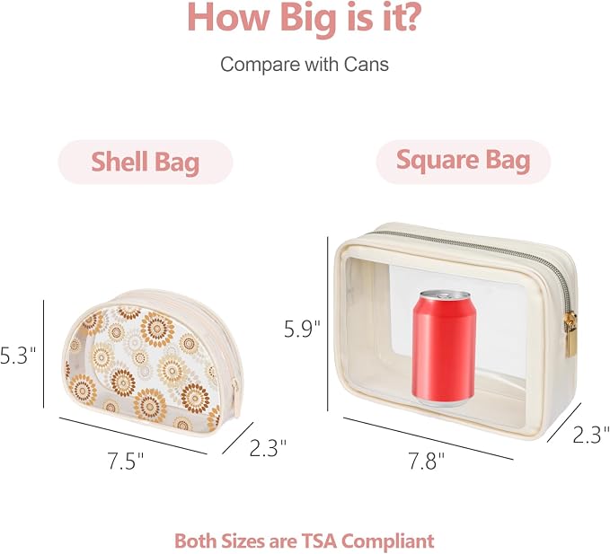 Clear Makeup Bag - TSA Approved Toiletry Bag for Carry-on & Checked Luggage, Water Resistant Car Storage Organizer with Reinforced Seams