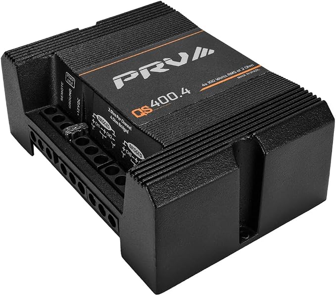 QS400.4 2 Ohm Mini Compact 4 Channel Car Audio Amplifier 4 x 100 Watts RMS at 2 Ohm - 400 Watt Amp Stereo 12 Volts Amp Class D Full Range Bridgeable