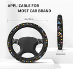 Spring Flower Colorful Leaves Steering Wheel Cover Car Accessories Cute for Women Girls Girly Universal 15 Inch Neoprene Auto Interior Decor Anti Slip Car Truck Protector