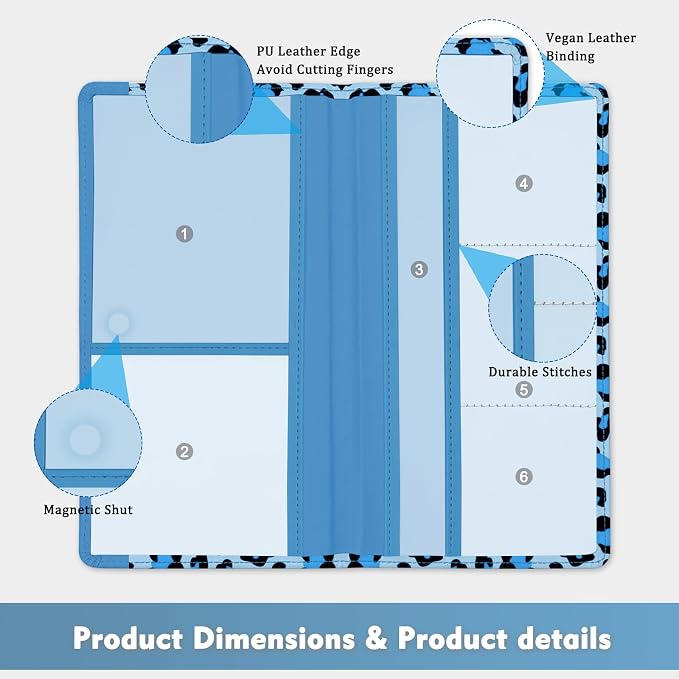 Car Registration and Insurance Holder, with Magnetic Closure for License, Cards and Documents, All Vehicle Needs and Car Accessories (Leopard-Blue)