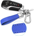 Genuine Leather Car Keychain,Universal Heavy Duty Metal Key Chain Accessories,Car Fob Key Keychain Holder with 360 Degree Rotatable Snap Swivel and Anti-Lost D-Ring for Men Women(Dark Blue)