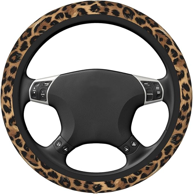 Leopard Print Steering Wheel Cover - Cheetah Steering Wheel Protector Neoprene 15Inch Car Accessories 2 Pcs Car Coasters for Women Men