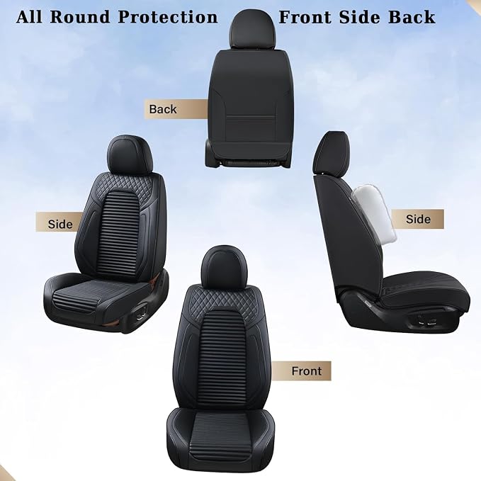 Coverado Front Seat Covers, Black Nappa Leather Car Seat Covers, Black Seat Covers for Cars, Car Seat Protector Cushions Universal Fit for Most Sedans SUV Pick-up Truck