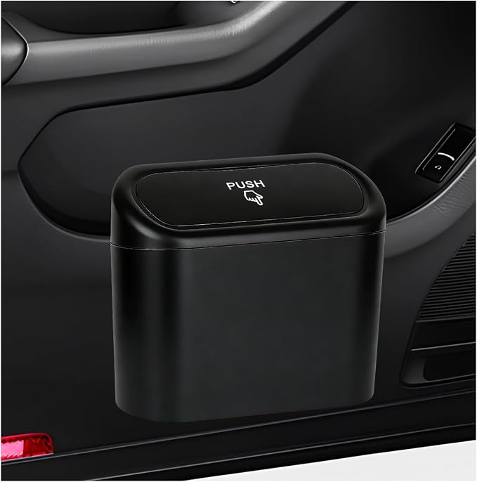 Car Trash Can with Lid, Leakproof Mini Auto Garbage Bin with Trash Bags, Multipurpose Dustbin Container Storage Organizer for Vehicle Home Office, Car Accessories (Black)