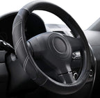 Sport Leather Steering Wheel Cover 14 1/2 inch to 15 inch Universal, Padded Soft Grip Breathable for Car Truck SUV Jeep, Anti Slip Odorless Black