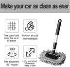 Car Windshield Cleaner Tool, Vehicle Window Cleaner with Extendable Handle & 3 Reusable and Washable Pads, Auto Glass Wash Brush Accessories, Universal for SUV RV Truck (Rectangular)