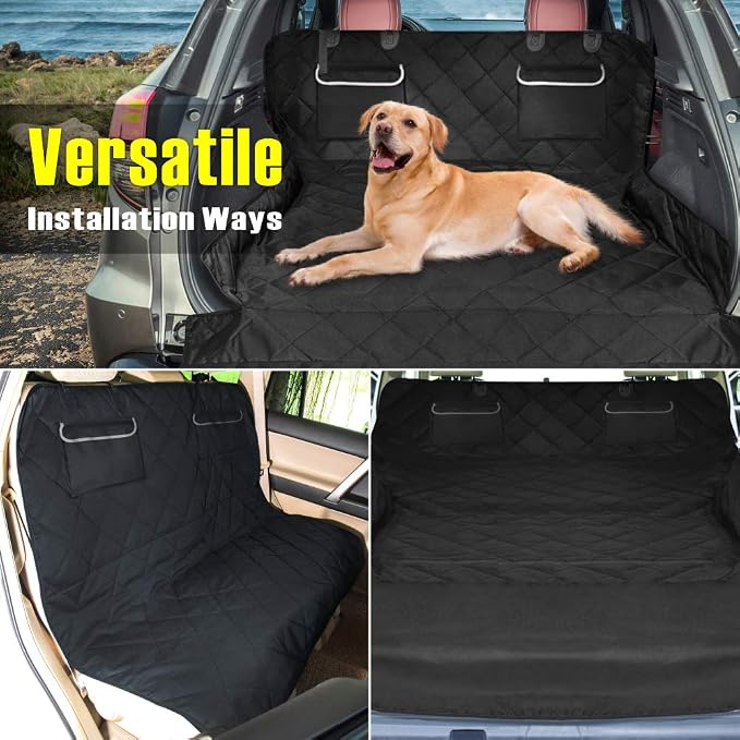 SUV Cargo Liner for Dogs, Waterproof Pet Cargo Cover Dog Seat Cover Mat for SUVs Sedans Vans with 2 Large Pockets, Non-Slip, Large Size Universal Fit, Black