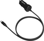 MFi Certified 12W (5V, 2.4A) Car Charger with Lightning Cable for iPhone and Apple Devices, 3 ft, Black
