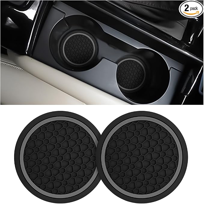 Mandark 2PCS Car Cup Holder Coasters, 2.75 Inch Non-Slip Insert Water Bottle Holder Pads, Dustproof Automotive Interior Accessories Mat, Universal for Vehicles, Trucks, RVs and More(Black/Gray)