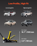 3 Ton Low Profile Aluminum & Steel Racing Floor Jack | Dual Pistons Quick Lift Pump, Sport Utility Vehicle, Lifting Range 3-6/11"-19-11/16", Yellow & Black
