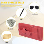 Car Sun Visor Organizer, Multifunctional Visor Storage Pouch with Sunglasses Holder & Card Sleeve Pocket, Auto Interior Organizer Pocket Bag for Pens Cards Documents, Universal Fit (Red)