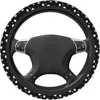 Polka Dot Steering Wheel Cover - Black White Polka Dots Steering Wheel Cover Anti-Slip 15 Inch Universal 2 Pcs Car Interior Cup Holder Pad for Men Women