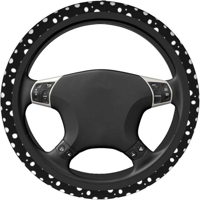 Polka Dot Steering Wheel Cover - Black White Polka Dots Steering Wheel Cover Anti-Slip 15 Inch Universal 2 Pcs Car Interior Cup Holder Pad for Men Women