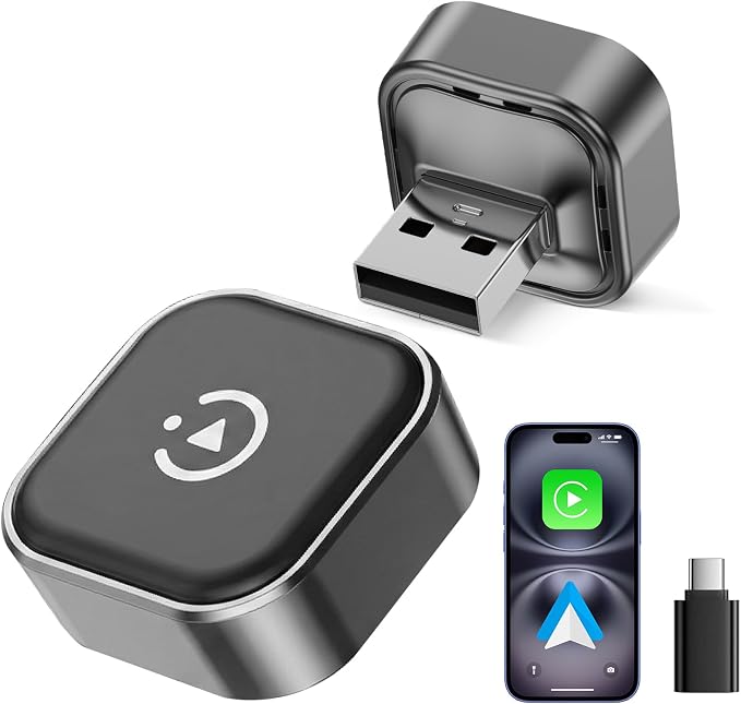 2026 2-in-1 Wireless CarPlay & Android Auto Adapter, Ultra Mini Dongle Converts Wired to Wireless, WiFi 6 & Bluetooth 5.4, Plug & Play Stick for Cars with Factory Wired System, Low Latency